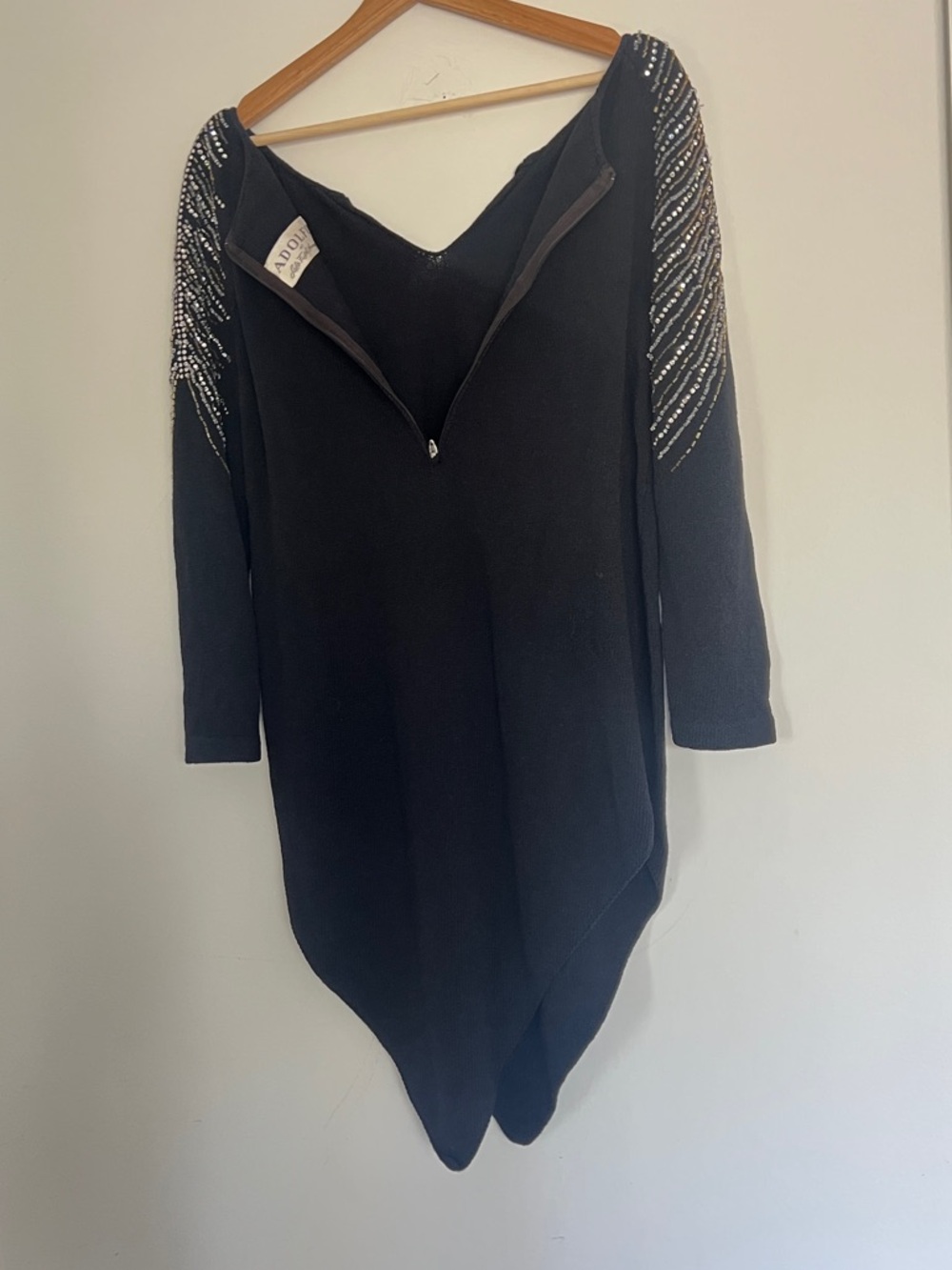 VTG Adolfo Saks Beaded Shoulder Tunic Dress 70s 80s Editorial Glam - Picture 5 of 8